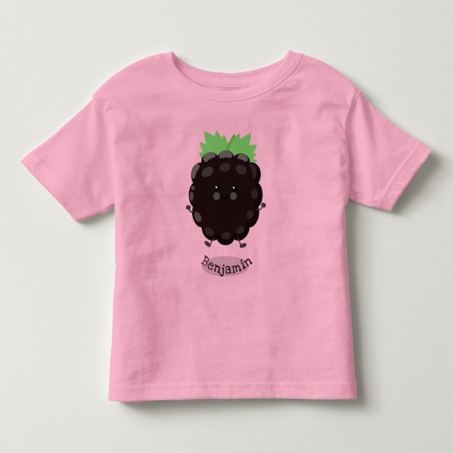 Cute happy blackberry purple cartoon illustration toddler t-shirt (Front)