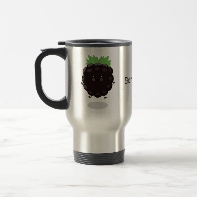 Cute happy blackberry purple cartoon illustration travel mug (Left)