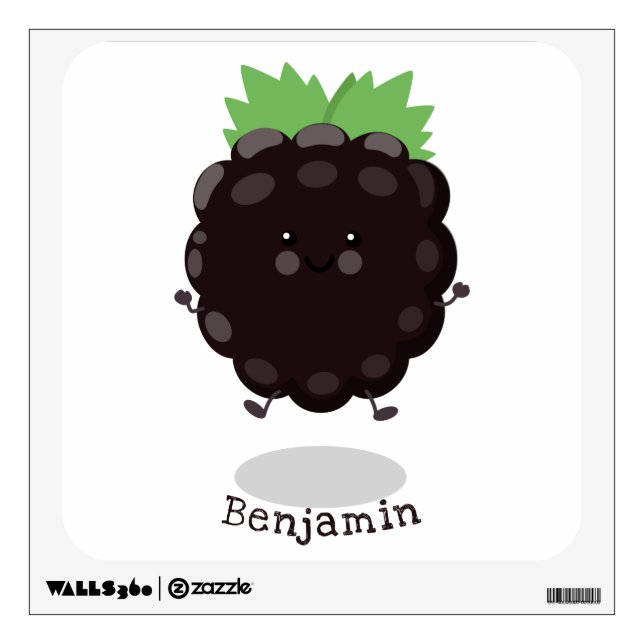 Cute happy blackberry purple cartoon illustration wall decal (Front)