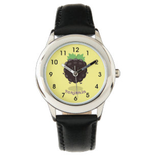 Cute happy blackberry purple cartoon illustration watch