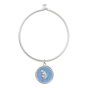 Cute Happy Blahaj Blue Shark Holding Trans Heart Bangle Bracelet