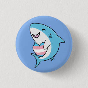 Cute Happy Blahaj Blue Shark Holding Trans Heart Button