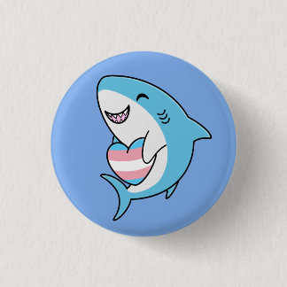 Cute Happy Blahaj Blue Shark Holding Trans Heart Button
