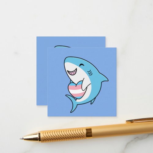 Cute Happy Blahaj Blue Shark Holding Trans Heart Enclosure Card