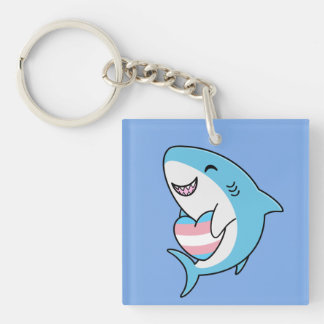 Cute Happy Blahaj Blue Shark Holding Trans Heart Keychain