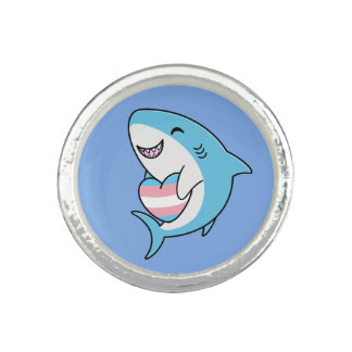 Cute Happy Blahaj Blue Shark Holding Trans Heart Ring