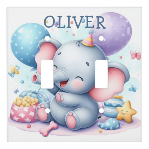 Cute Happy Blue Baby Elephant Light Switch Cover
