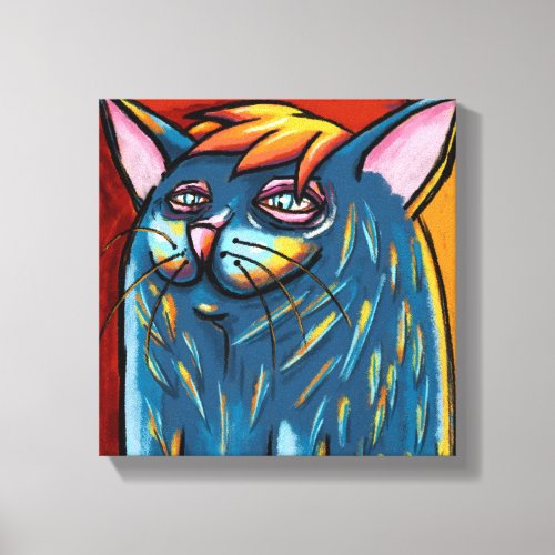 Cute Happy Blue Cat Digital Oil Pastel Canvas Print
