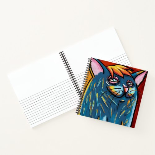 Cute Happy Blue Cat Digital Oil Pastel Notebook