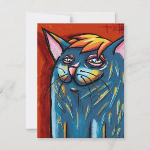 Cute Happy Blue Cat Digital Oil Pastel Postcard