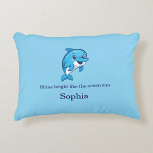 Cute Happy Blue Dolphin Cartoon Sea Creature Accent Pillow