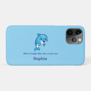 Cute Happy Blue Dolphin Cartoon Sea Creature iPhone 11 Pro Case