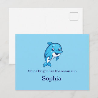 Cute Happy Blue Dolphin Cartoon Sea Creature Holiday Postcard