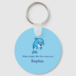 Cute Happy Blue Dolphin Cartoon Sea Creature Keychain