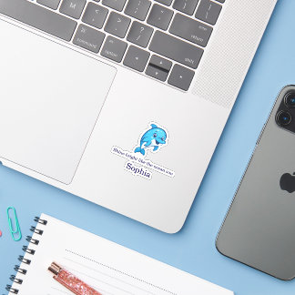 Cute Happy Blue Dolphin Cartoon Sea Creature Sticker