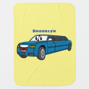 Cute happy blue Limousine cartoon car  Baby Blanket