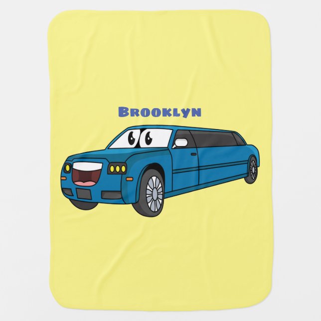 Cute happy blue Limousine cartoon car  Baby Blanket (Front)