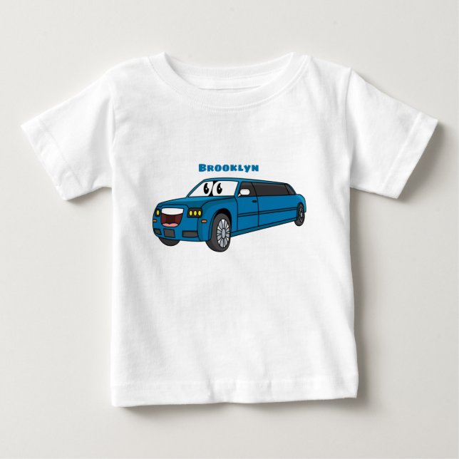 Cute happy blue Limousine cartoon car Baby T-Shirt (Front)