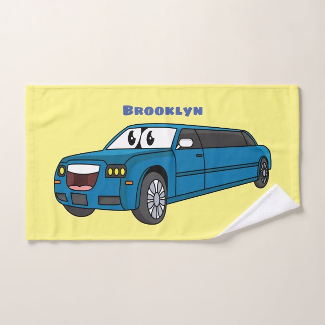 Cute happy blue Limousine cartoon car Bath Towel Set (Hand Towel)