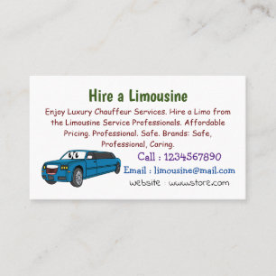 Cute happy blue Limousine cartoon car Business Card