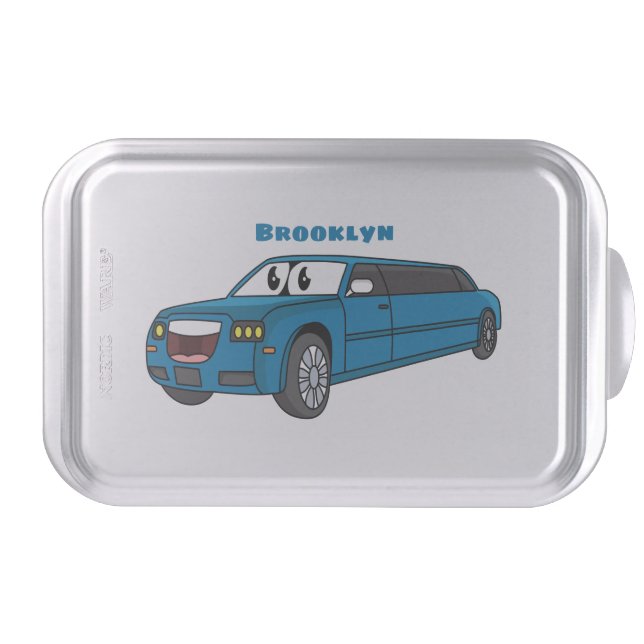 Cute happy blue Limousine cartoon car  Cake Pan (Front)
