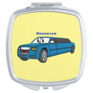 Cute happy blue Limousine cartoon car Compact Mirror