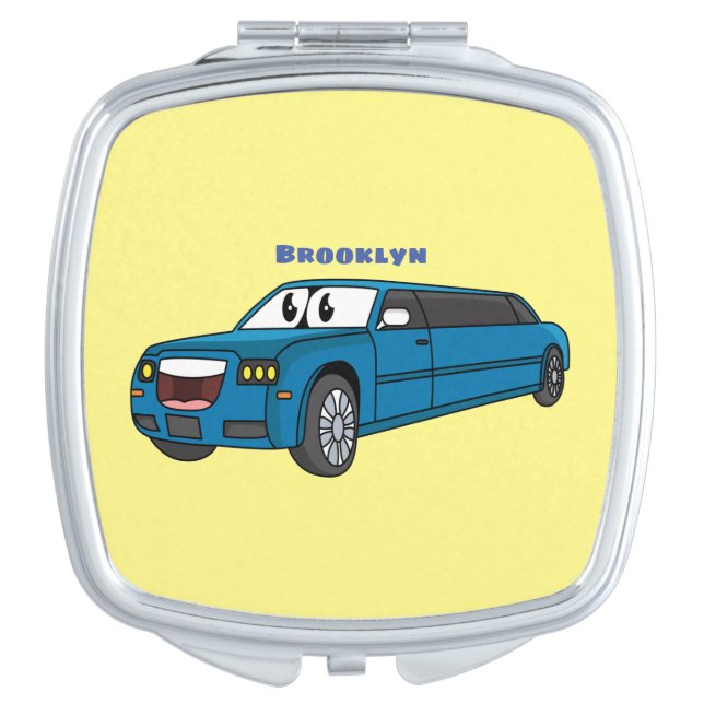 Cute happy blue Limousine cartoon car Compact Mirror (Front)