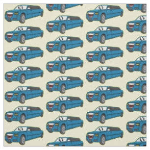 Cute happy blue Limousine cartoon car Fabric
