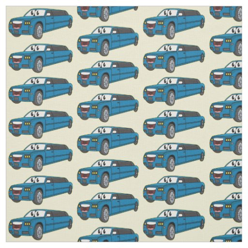 Cute happy blue Limousine cartoon car Fabric