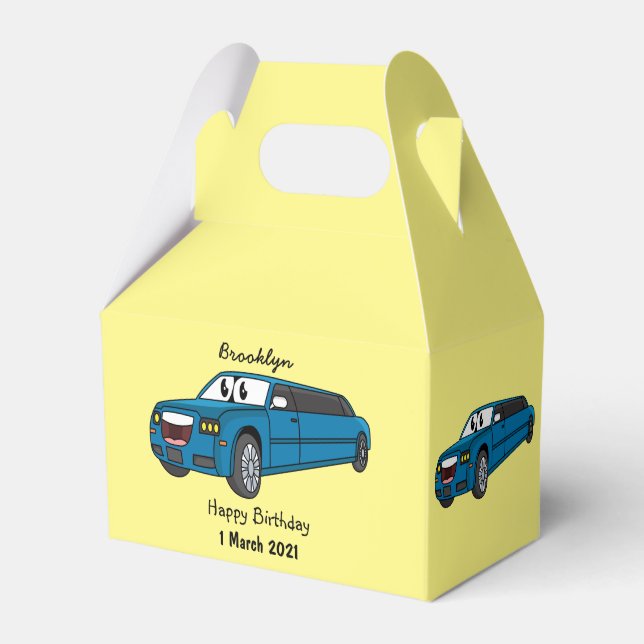 Cute happy blue Limousine cartoon car Favor Boxes (Front Side)