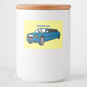 Cute happy blue Limousine cartoon car Food Label