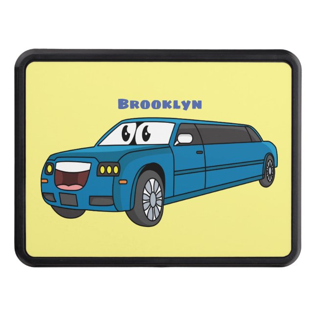 Cute happy blue Limousine cartoon car  Hitch Cover (Front)