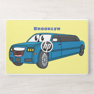 Cute happy blue Limousine cartoon car HP Laptop Skin