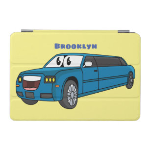 Cute happy blue Limousine cartoon car iPad Mini Cover