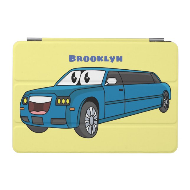 Cute happy blue Limousine cartoon car iPad Mini Cover (Horizontal)