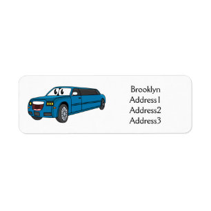 Cute happy blue Limousine cartoon car Label