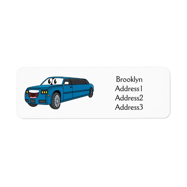 Cute happy blue Limousine cartoon car Label (Front)