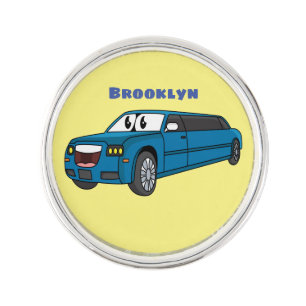 Cute happy blue Limousine cartoon car Lapel Pin
