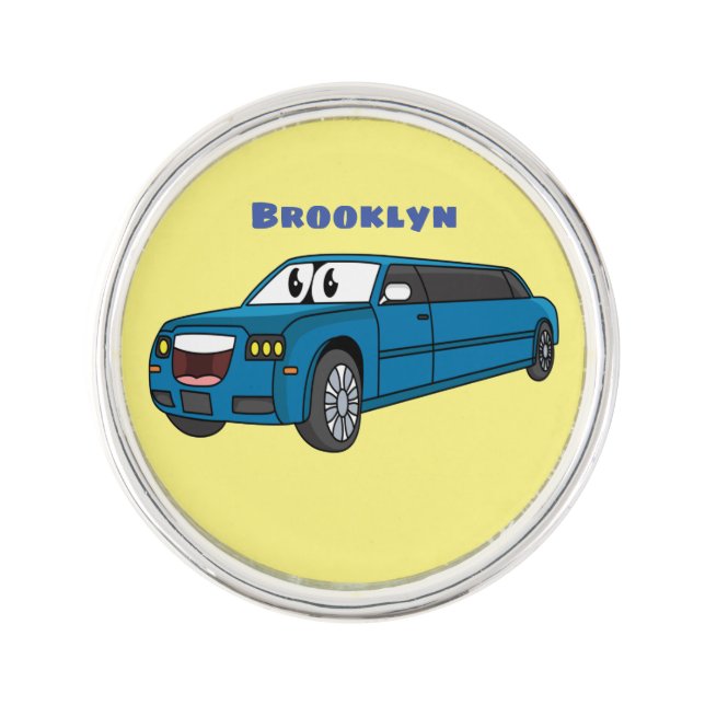 Cute happy blue Limousine cartoon car Lapel Pin (Front)