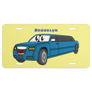 Cute happy blue Limousine cartoon car License Plate