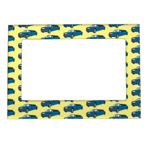 Cute happy blue Limousine cartoon car Magnetic Frame