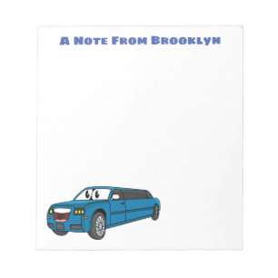 Cute happy blue Limousine cartoon car Notepad