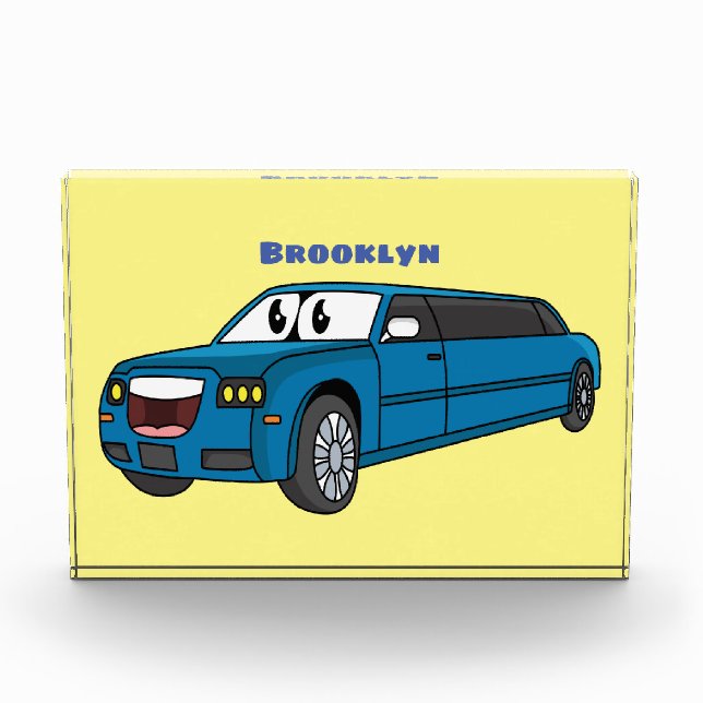 Cute happy blue Limousine cartoon car Photo Block (Front)