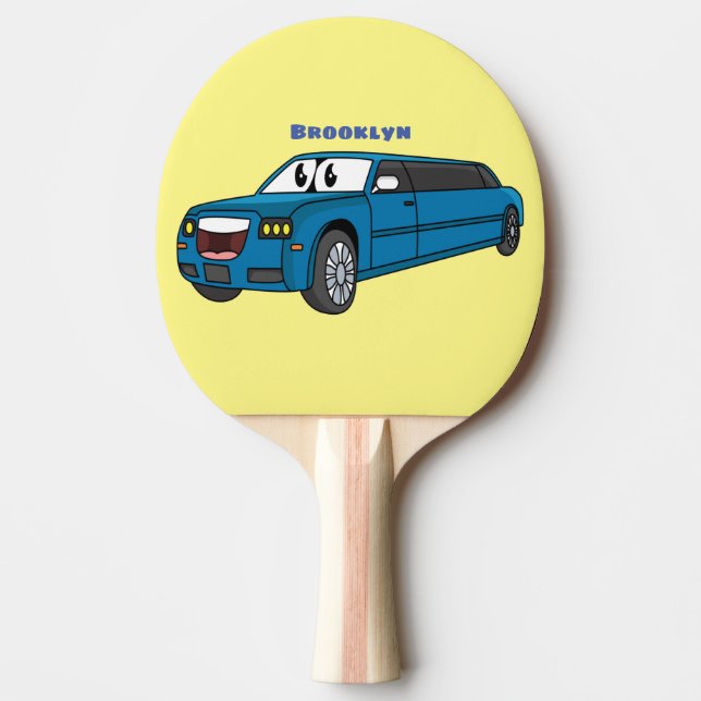 Cute happy blue Limousine cartoon car  Ping Pong Paddle (Front)
