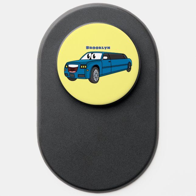 Cute happy blue Limousine cartoon car PopSocket (Popsocket)