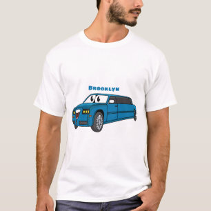 Cute happy blue Limousine cartoon car  T-Shirt