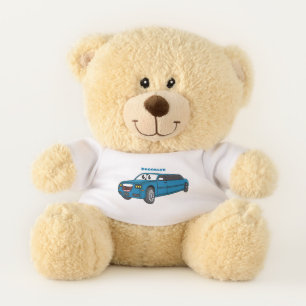 Cute happy blue Limousine cartoon car Teddy Bear