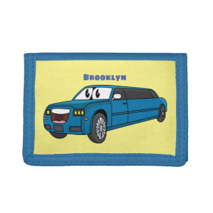 Cute happy blue Limousine cartoon car Tri-fold Wallet