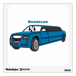 Cute happy blue Limousine cartoon car Wall Decal