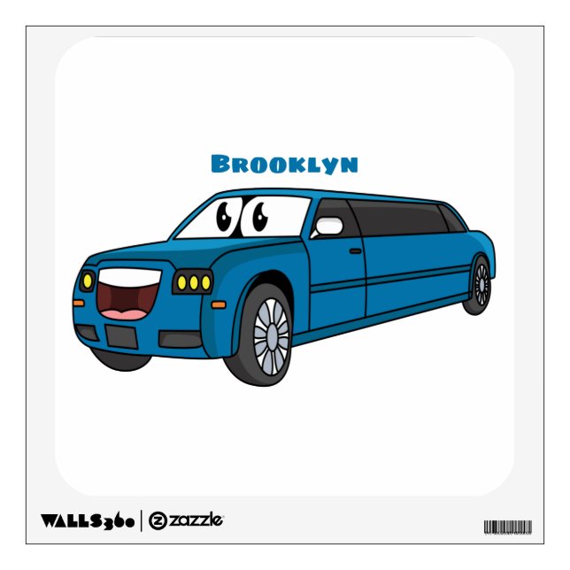 Cute happy blue Limousine cartoon car Wall Decal (Front)